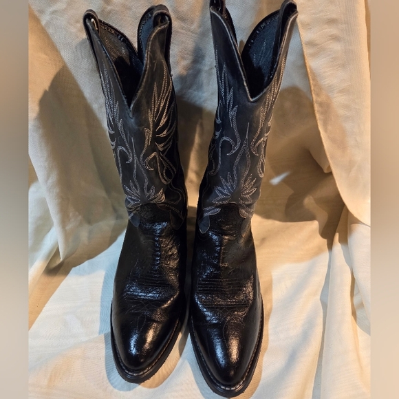 Vintage Tony Lama Black & Grey Leather Western Cowboy Boots Size 10W - Picture 2 of 11